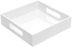 White Sturdy Acrylic Tray with Handles-8x8 Inch- Countertop Organizer Tray for Kitchen,Bathroom,Office- Storage Box for Cosmetics, Jewelry,Toiletries,Toy,Gadgets