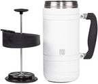 Basecamp Coffee Press - Double Wall Vacuum Insulated Stainless Steel - Bru-Stop Technology, No Grounds in Coffee, No Spill Lid (Snowflake White, 48 fl.oz)