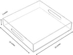 Clear Sturdy Acrylic Serving Tray with Handles - 10x10Inch - Coffee, Appetizer, Breakfast, Butler Tray - Kitchen Countertop & Vanity Table Organizer