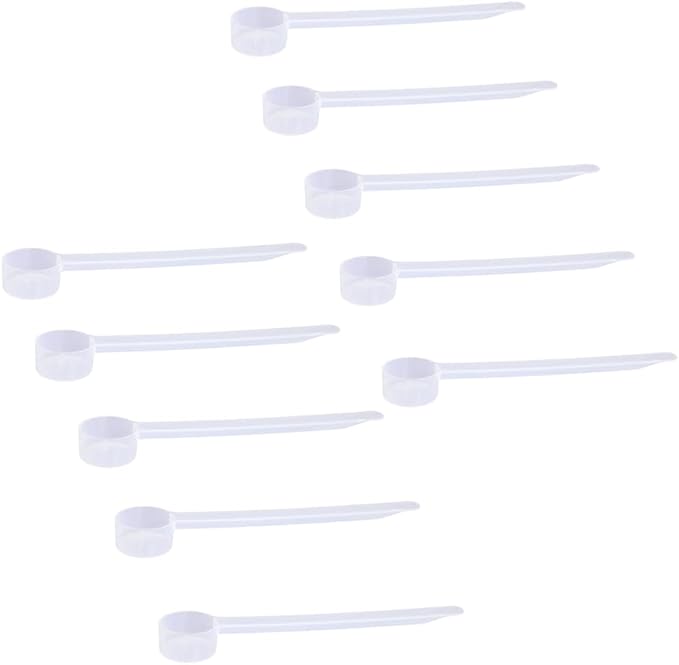 Plastic Measuring Scoop, (5 cc | 1 teaspoon | 5 mL) Long Handle Spoons for Powders, Granules, Coffee, Pet Food, Baking Supplies, Protein and Other Dry Goods, BPA Free (Set of 10)