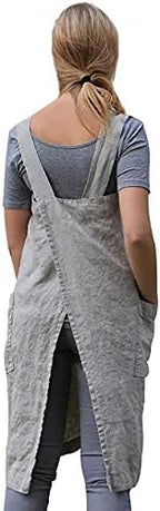 YESDOOD Apron for Womens Cotton Linen Apron Cross Back with Pockets Pinafore Dress for Cooking