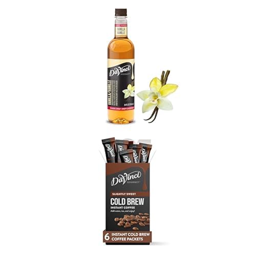 DaVinci Gourmet Vanilla Cold Brew At Home Starter Kit, 25.4 Fl Oz (Pack of 1) + 6 Single Serve Packets (Pack of 1)