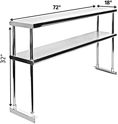 NSF Certified 18 Gauge Heavy Duty Stainless Steel Double overshelf with Brackets for Kitchens, Utility Rooms, Storage, Offices & Home