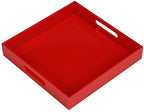 Sturdy Red Acrylic Serving Tray with Handles - 10x10Inch, Coffee/Appetizer/Butler Tray - Kitchen Countertop & Vanity Table Organizer