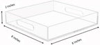 Clear Sturdy Acrylic Tray with Handles-8"x8"x2"H-Countertop Organizer Tray for Kitchen,Bathroom,Office- Storage Box for Cosmetics, Jewelry,Toiletries,Toy,Gadgets