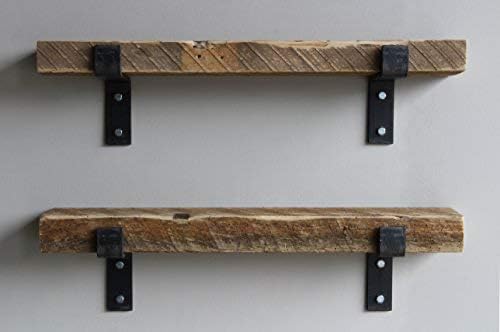 Urban Legacy Accent Shelves | Reclaimed Barn Plank | Set of 2 with Full Brackets (Natural 24"x 4.5"x 2")