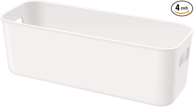 Set Of 4 Plastic Storage Bins,Versatile Kitchen Pantry Organization and Storage,for Plastic Storage Container Under Bed,Under Sink Bathroom Organizer (White, 4 Pack Narrow)