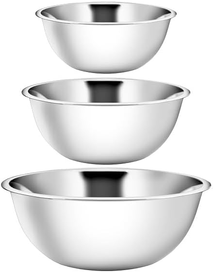 YBM HOME Stainless Steel Mixing Bowls (Set of 3) for Baking, Cooking, and Prepping, Includes 3, 5, 8 Quart, Stackable for Convenient Storage, 1174-75-76set