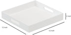 Glossy White Sturdy Acrylic Serving Tray with Handles-12x12 Inch-Serving Coffee,Appetizer,Breakfast,Butler-Kitchen Countertop Tray-Makeup Drawer Organizer-Vanity Table,Ottoman Tray-Decorative