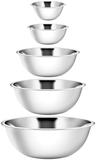 YBM HOME Stainless Steel Mixing Bowls (Set of 5) for Baking, Cooking, and Prepping, Includes 0.5, 0.75, 1.5, 2.5, 3.25 Quart, Stackable for Convenient Storage, 1195-2532-2533-1174-1191set