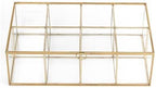 NCYP Glass Tea Bags Organizer with Lid, 8 Compartments Teabag Container, Indoor Counter Top Brass Display Case, 12" x 7.1" x 3.7" Teabag Storage Box, Gold Decor (Glass Box Only)