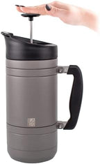 Basecamp Coffee Press - Double Wall Vacuum Insulated Stainless Steel - Bru-Stop Technology, No Grounds in Coffee, No Spill Lid (Storm Gray, 48 fl.oz)