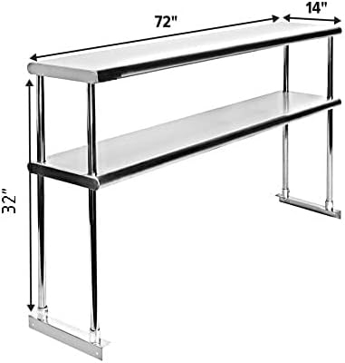 NSF Certified 18 Gauge Heavy Duty Stainless Steel Double overshelf with Brackets for Kitchens, Utility Rooms, Storage, Offices & Home