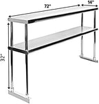 NSF Certified 18 Gauge Heavy Duty Stainless Steel Double overshelf with Brackets for Kitchens, Utility Rooms, Storage, Offices & Home