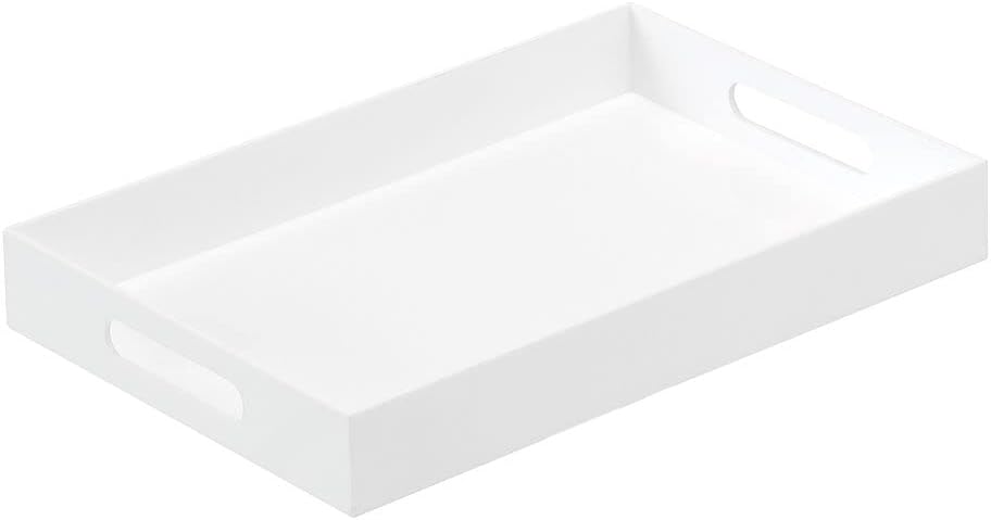 Glossy White Sturdy Acrylic Serving Tray with Handles-10x15Inch-Serving Coffee,Appetizer,Breakfast,Butler-Kitchen Countertop Tray-Makeup Drawer Organizer-Vanity Table,Ottoman Tray-Decorative