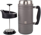 Basecamp Coffee Press - Double Wall Vacuum Insulated Stainless Steel - Bru-Stop Technology, No Grounds in Coffee, No Spill Lid (Storm Gray, 48 fl.oz)