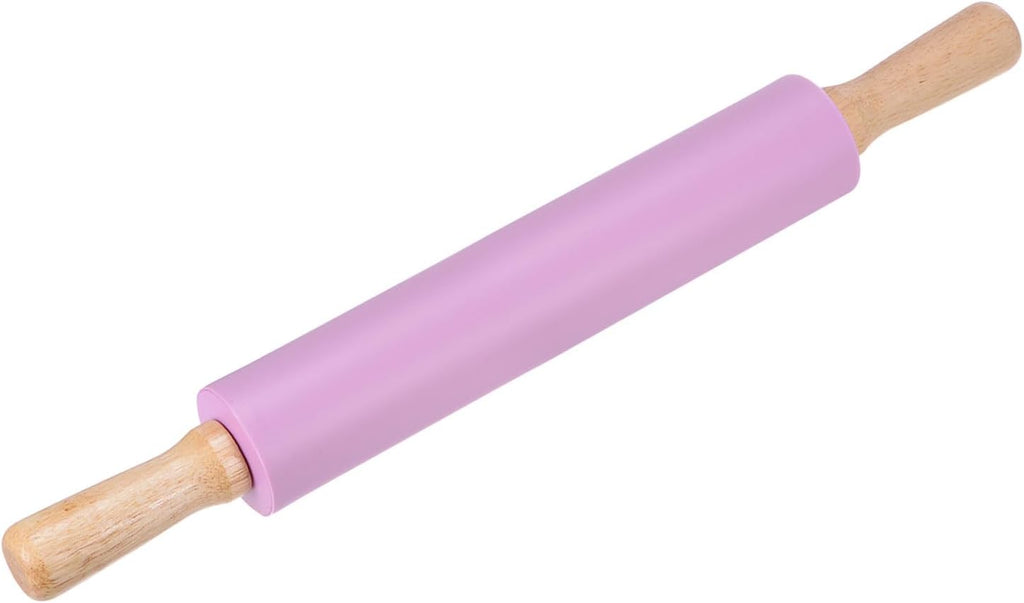 HARFINGTON Silicone Rolling Pins for Baking 16.93 Inch Non-Stick Silicone Surface Wooden Handle Rolling Pin Small Roller Playdough Rolling Pins for Fondant Kitchen Dough Pizza, Purple