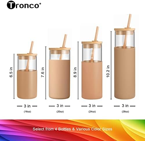 Tronco 20 oz Glass Tumbler Glass Water Bottle Straw Silicone Protective Sleeve Bamboo Lid - BPA Free (Colorful spots/ 1pack)