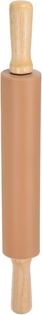 HARFINGTON Silicone Rolling Pins for Baking 16.93 Inch Non-Stick Silicone Surface Wooden Handle Rolling Pin Small Roller Playdough Rolling Pins for Fondant Kitchen Dough Pizza, Brown