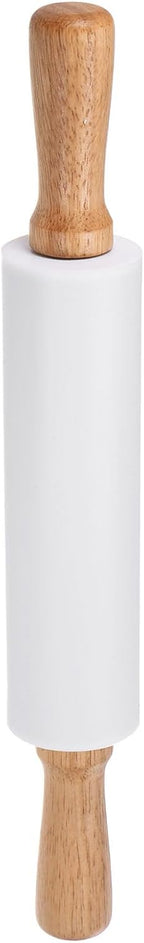 HARFINGTON Silicone Rolling Pins for Baking 14.96 Inch Non-Stick Silicone Surface Wooden Handle Rolling Pin Small Roller Playdough Rolling Pins for Fondant Kitchen Dough Pizza, White
