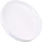 Round White Decorative Serving Tray with Handles, 13” Versatile Ottoman Tray for Coffee Table, Entertaining, Outdoor Patio, Living Room