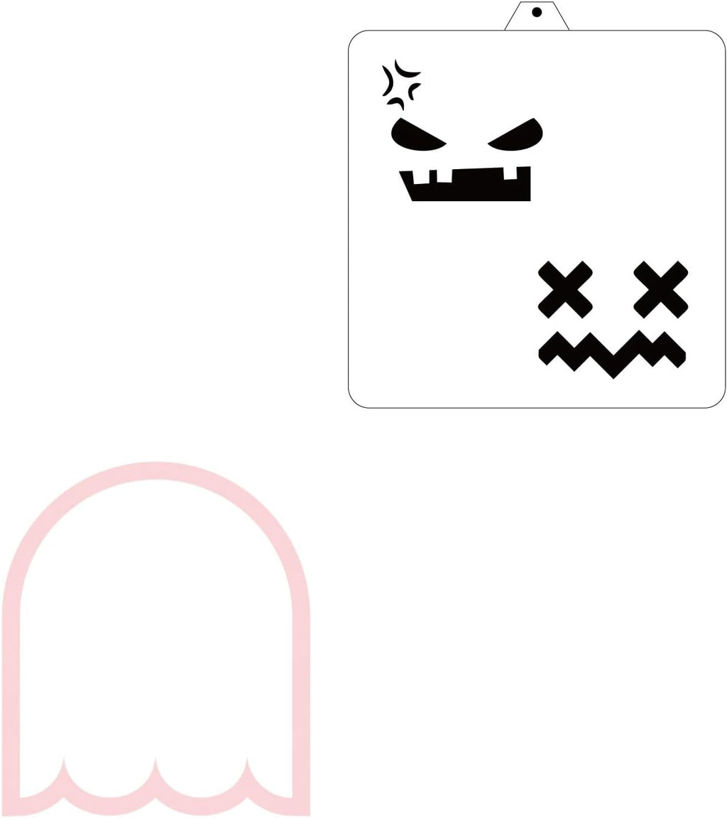 Halloween Ghost Faces Cookie Cutter and Stencil Set Bundle Kit PYO Cookies Paint Your Own Diy Bakery Fondant Sugar Happy Birthday Wedding Baby Candle Kids Painting Coloring Pages Comb (Ghost Faces)