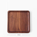 Rustic Walnut Wooden Tray Solid Wood Serving Tray Square Rectangle Platter Tea Tray Coffee Table Tray (Square Large (9 x 9 inch))