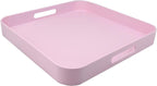 Square Pink Decorative Serving Tray with Handles, Versatile Ottoman Tray for Coffee Table, Entertaining, Outdoor Patio, Living Room, 13”*13”*1.6”