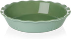 Sweejar Ceramic Pie Pan, 10 Inch Round Baking Dish, Non-Stick with Soft Wave Edge for Apple, Pumpkin, Pot Pies (Green)