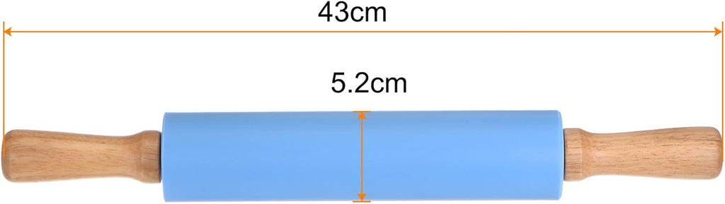 HARFINGTON Silicone Rolling Pins for Baking 17 Inch Wooden Handle Non Stick Rolling Pin Small Roller Playdough Rolling Pins for Dough Pizza Pastry Fondant Kitchen, Blue