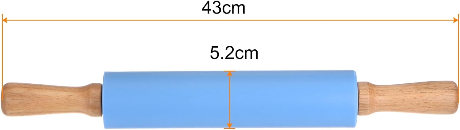 HARFINGTON Silicone Rolling Pins for Baking 17 Inch Wooden Handle Non Stick Rolling Pin Small Roller Playdough Rolling Pins for Dough Pizza Pastry Fondant Kitchen, Blue