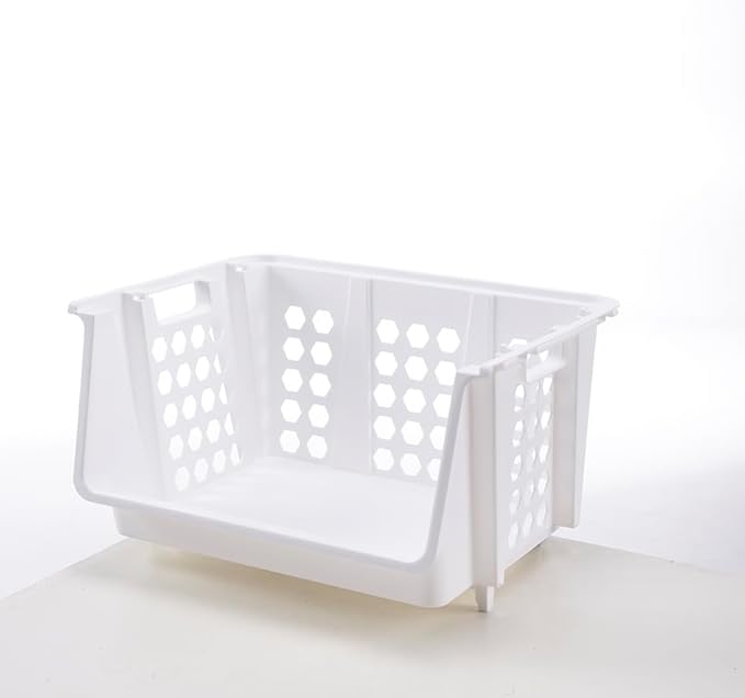 TidyFriend Small Stackable Storage Bins for Pantry - 4 Pack, Stackable Bins For Organizing Food, Kitchen, and Bathroom Essentials (White)