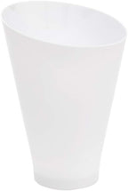 Restaurantware 7 Ounce Plastic Glasses 100 Round Incline Shooter Cups- Disposable Small White Plastic Round Bowls Unique Design For Soups Appetizers Or Desserts