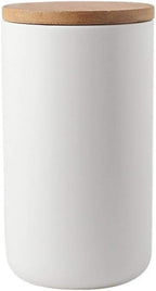 YYW Ceramics Food Storage Jar Canister with Airtight Seal Bamboo Lid, Simple Style Kitchen Canister for Food Storage, Store Coffee, Sugar, Tea, Spices and More (White (33.81oz/1000ml))