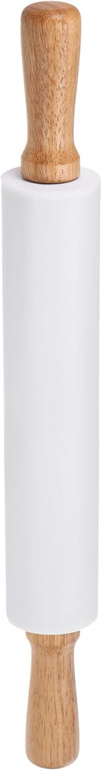 HARFINGTON Silicone Rolling Pins for Baking 16.93 Inch Non-Stick Silicone Surface Wooden Handle Rolling Pin Small Roller Playdough Rolling Pins for Fondant Kitchen Dough Pizza, White