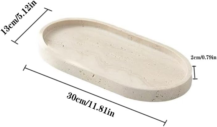 Natural Marble Tray, Oval Vanity Decorative Tray for Bathroom Counter, Countertop Stone Organizer, Catchall Tray for Kitchen, Perfume, Candles, Jewelry Dish Decorative Tray