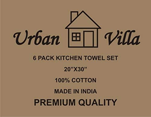 Urban Villa Kitchen Towels 100% Cotton Pack of 6, Highly Absorbent Quick Drying Super Soft Premium Dish Towel for kitchen with Hanging Loop Hand & Tea Towels - 20x30 Inch, (Dove Grey & White, Striped)
