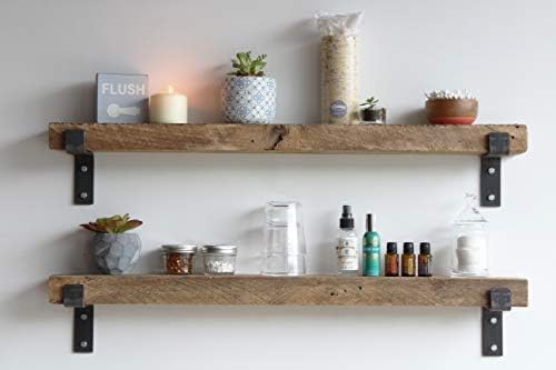 Urban Legacy Accent Shelves | Reclaimed Barn Plank | Set of 2 with Full Brackets (Natural 36"x 4.5"x 2")