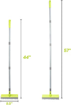 Floor Scrub Brush 2 in 1 Scrubber and Squeegee, Stiff Bristle Deck Brush for Cleaning Concrete, Patio, Garage, Kitchen, Carpet and Bathroom 57" Long Handle