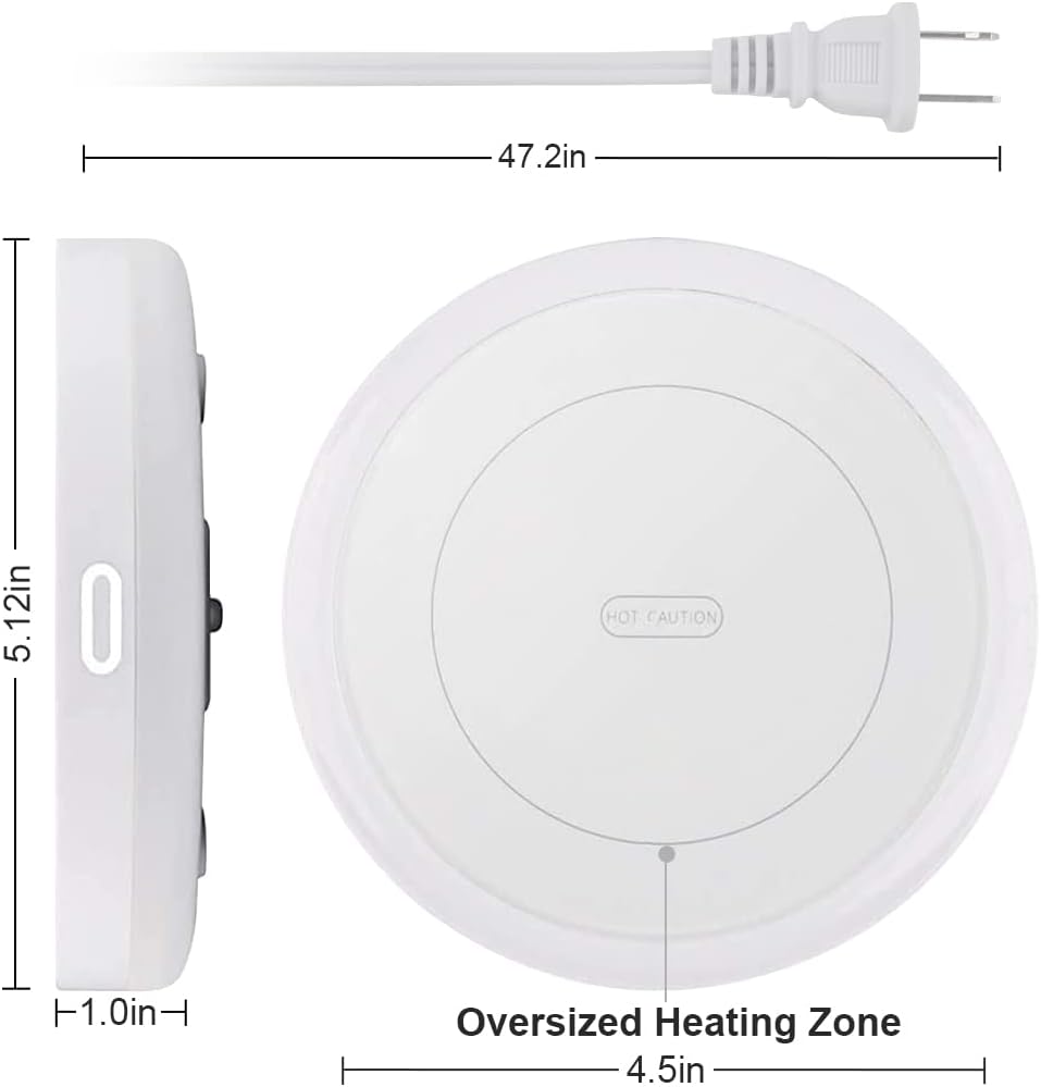 BESTINNKITS Smart Coffee Set Auto On/Off Gravity-Induction Mug Office Desk Use, Candle Wax Cup Warmer Heating Plate (Up to 131F/55C), 14oz (White Set)