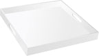 18×18 Inches Glossy White Acrylic Serving Tray with Handles Extra Large Ottoman Tray Decorative Trays Spill-Proof Coffee Table Space Saver Oversize Counter top Organizer Platter with Safe Edge