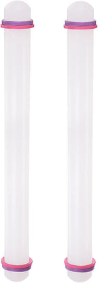 HARFINGTON 2pcs Fondant Rolling Pin with Rings PP 43cm x 3.5cm Non Stick for Baking, White