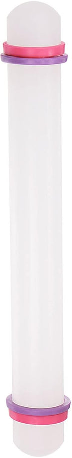 HARFINGTON Fondant Rolling Pin 9 Inch x 0.98 Inch Adjustable Guide Rings Non-Stick PP Plastic Fondant Roller Dough Roller Kitchen Decorating Tools for Cookie Pastry Pizza Clay