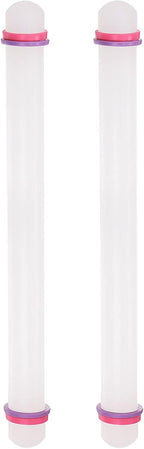 HARFINGTON 2pcs Fondant Rolling Pin 18 Inch x 0.98 Inch Adjustable Guide Rings Non-Stick PP Plastic Fondant Roller Dough Roller Kitchen Decorating Tools for Cookie Pastry Pizza Clay