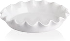 Sweejar Ceramic 11.5 Inches Pie Pan for Baking, Deep and Fluted Porcelain Round Pie Dish, Non-Stick Pie Plate for Pumpkin Pie, Apple Pie, Pie Pots with Morden Farmhouse Design(White)