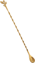 AnSaw Gold 10-Inch Stainless Steel Cocktail Spoon with Leaf Handle - Perfect for Mixing & Layering Drinks in Tall Cups, Bar & Shakers - Durable Long Handle Bar Stirrer,1-Pieces