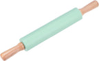 HARFINGTON Silicone Rolling Pins for Baking 16.93 Inch Non-Stick Silicone Surface Wooden Handle Rolling Pin Small Roller Playdough Rolling Pins for Fondant Kitchen Dough Pizza, Green