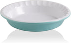 Sweejar Ceramic 10.4 Inch Pie Pan, Deep Porcelain Round Dish, Non-Stick Baking Plate for Pumpkin and Apple Pies, Farmhouse Design (Turquoise)