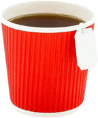 500-CT Disposable Red 4-OZ Hot Beverage Cups with Ripple Wall Design: No Need for Sleeves - Perfect for Cafes - Eco-Friendly Recyclable Paper - Insulated - Wholesale Takeout Coffee Cup