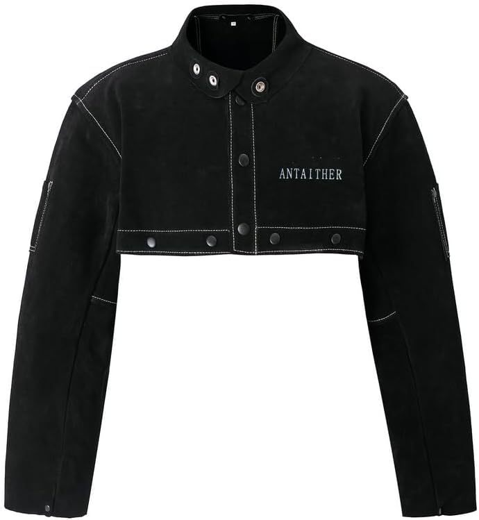 ANTAITHER Leather Welding Jacket with Open Back, Bib Apron with Cape Sleeve, Heat Flame Resistant Welder Coat